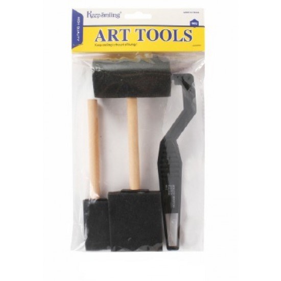 Black handle roller sponge brush + 2 black sponges (3 pieces)